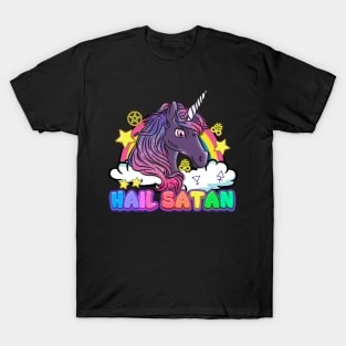 Hail Satan Unicorn I Satan Rainbow Pentagram design T-Shirt